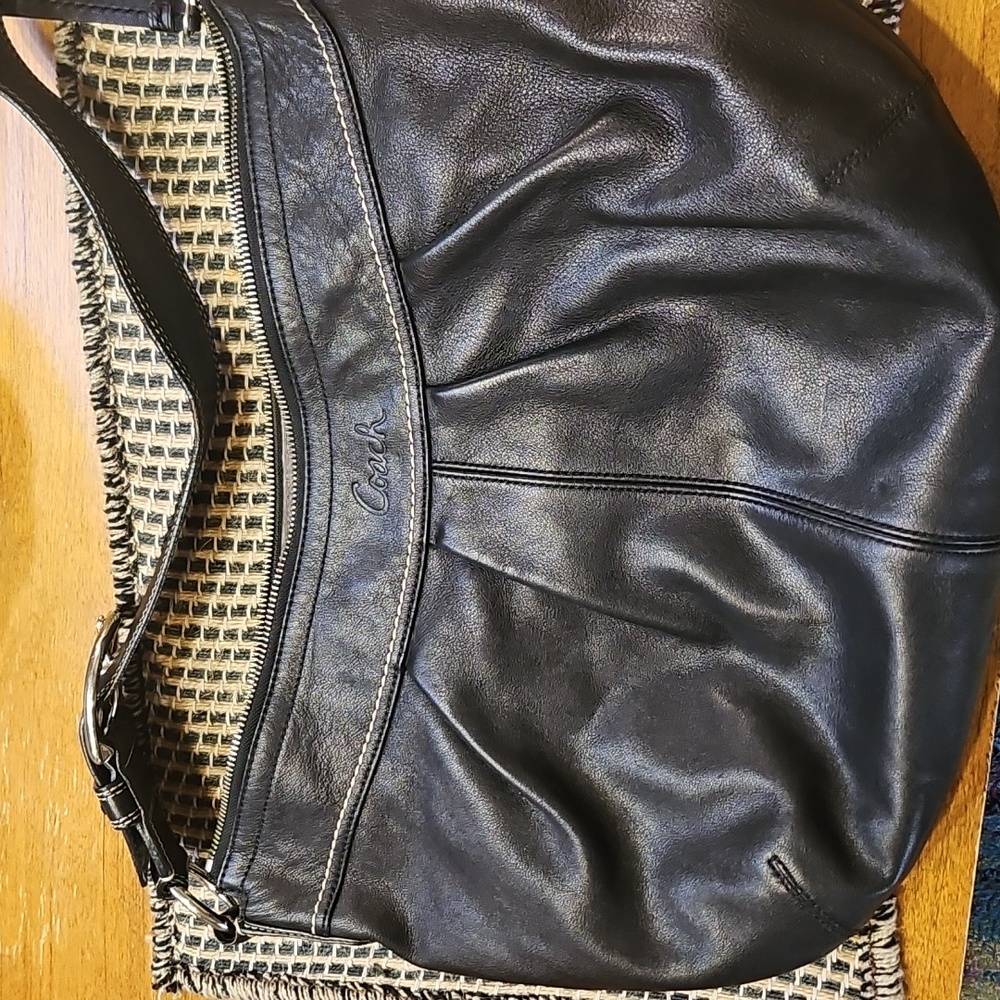 COACH Large Black Leather SoHo Pleated Hobo Shoulder Bag